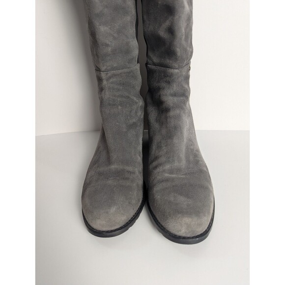 Stuart Weitzman Gray And Black 5050 Suede Knee Boots Size‎ 7.5M Stretch Low Heel - Picture 6 of 14